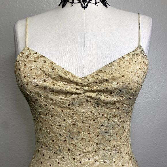 Rare Vintage 90's Forever 21 Bedazzled Gold Lace Glam Grunge Rouched Tank Top - Picture 5 of 16